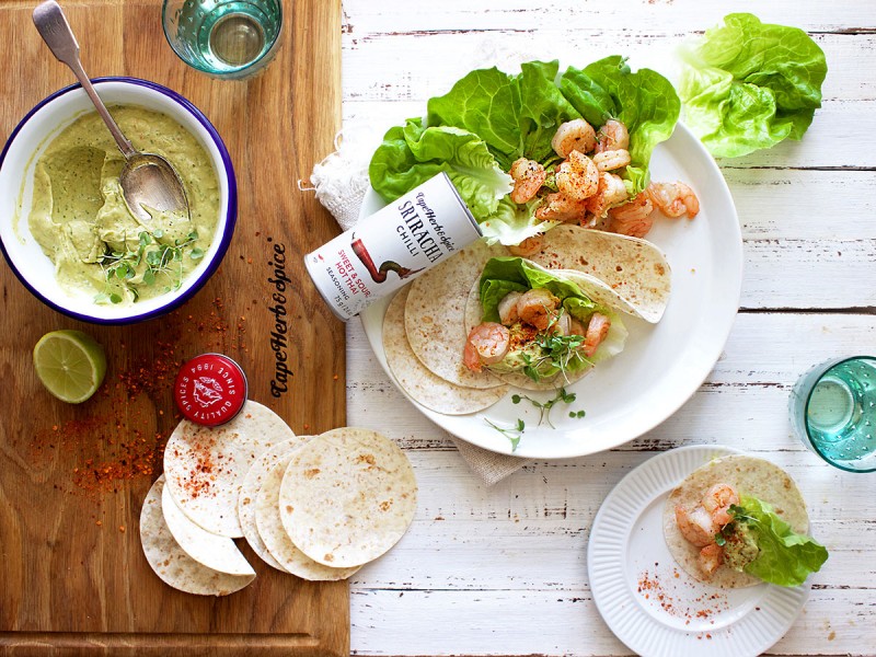 PRAWN WRAPS WITH SPICY GREEN VELVET SAUCE