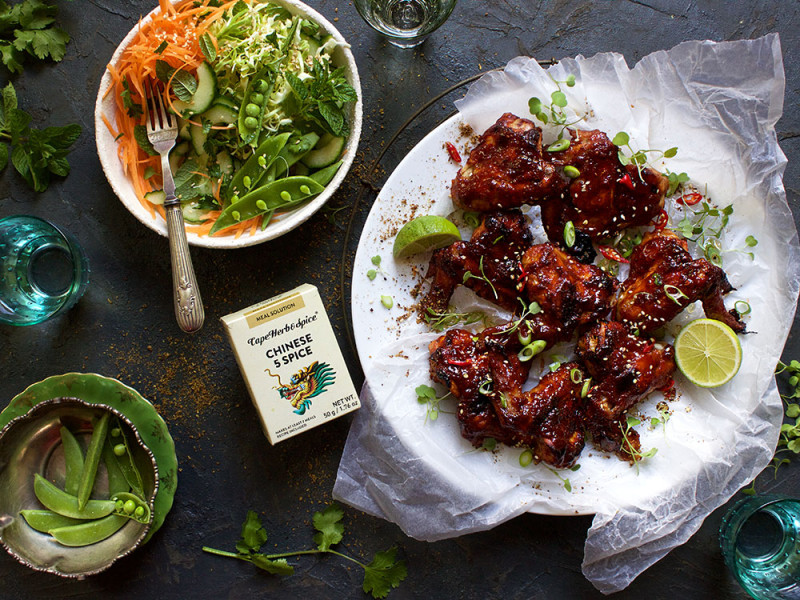 STICKY ASIAN CHICKEN WINGS WITH A SUMMERY SLAW